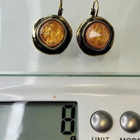 Amber Orange and Gold Tone Earrings - Picture 10 of 11